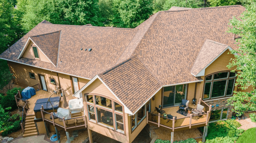 Aerial view of residential roofing project in Central Texas